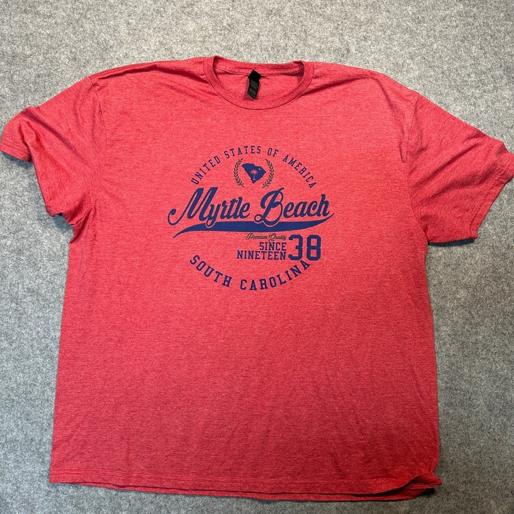 Gildan Softstyle Myrtle Beach Graphic T-Shirt‎ 2XL Red Heather Cotton Blend